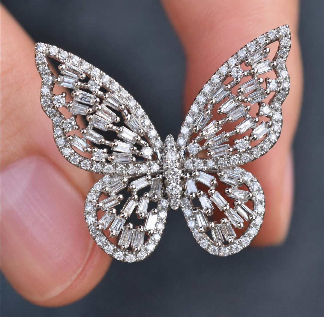 Natural Diamond Butterfly Ring in 18K Gold Statement Butterfly Jewelry