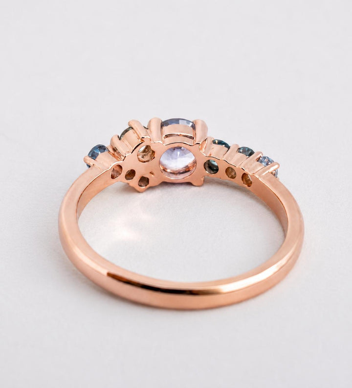 Frida Montana Sapphire Cluster Engagement Ring with Round Cut Violet Montana Sapphire in 14K Gold