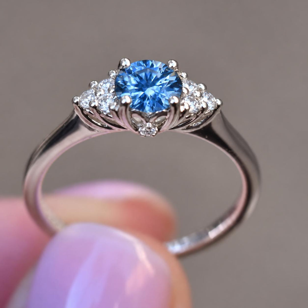 Diamond Accented Teal Blue Montana Sapphire Engagement Ring in 14K Gold