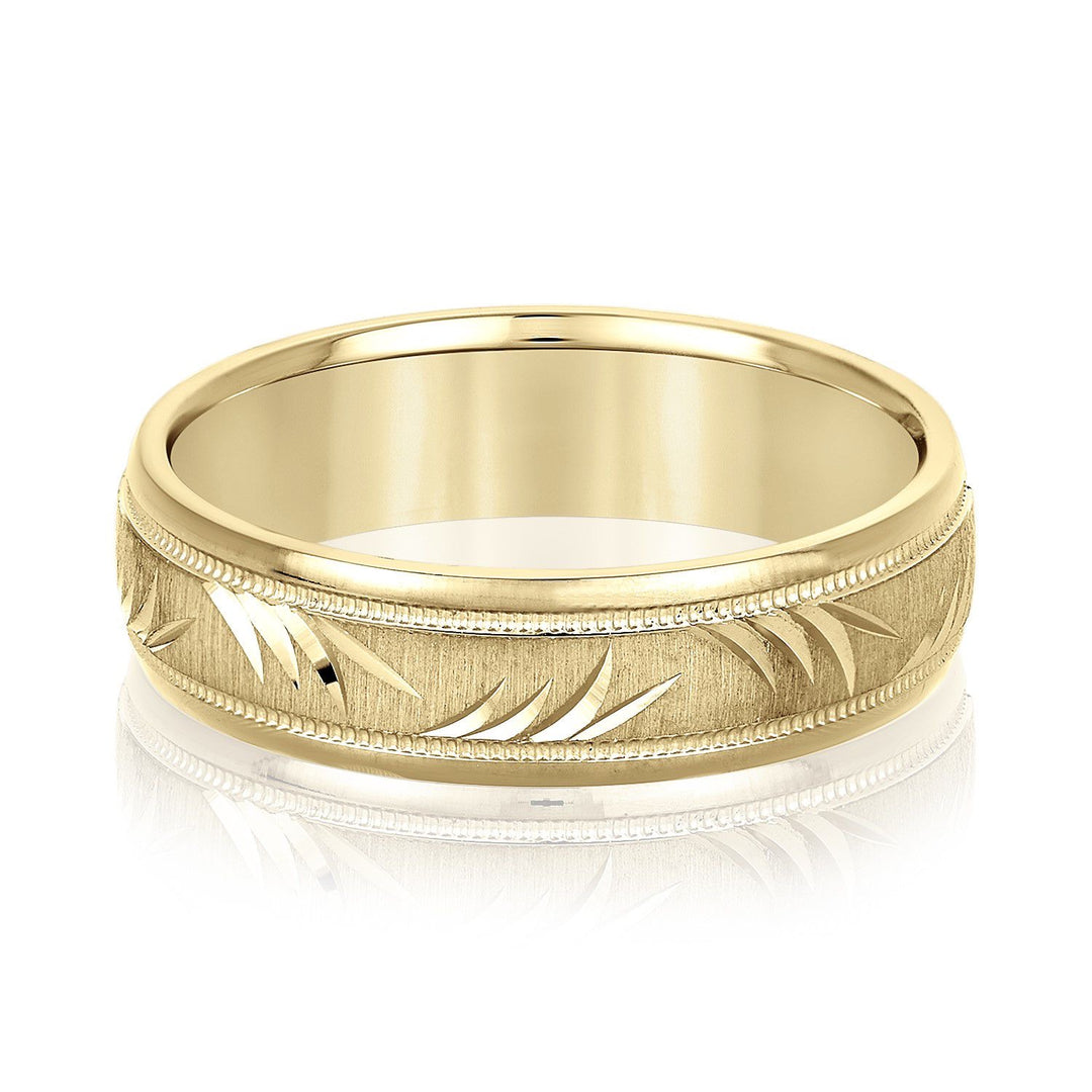 Man's 6 mm  Nature Inspired Wedding Band w/ Satin Finish and Milgrain 14K Gold