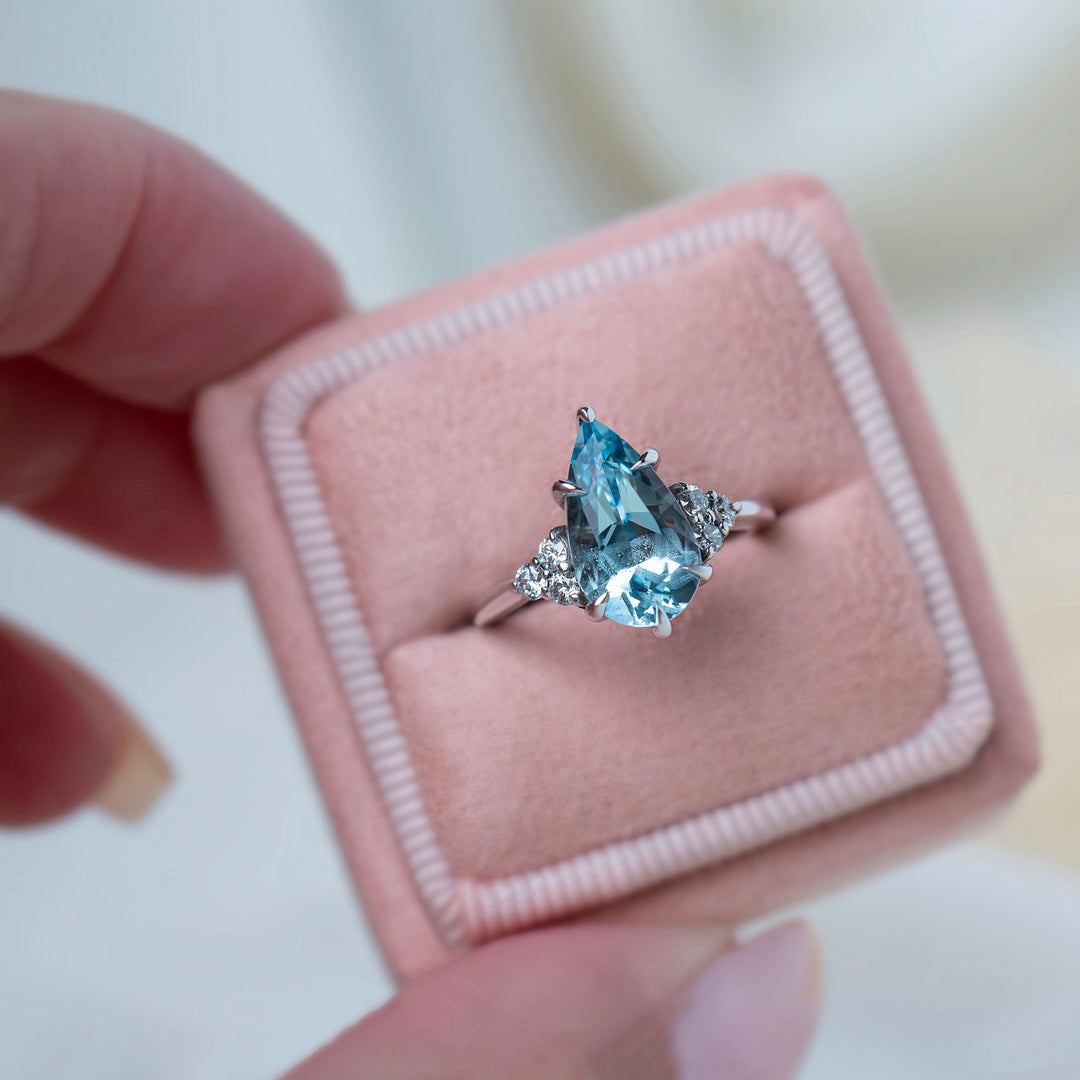 Pear Light Blue Aquamarine and Diamond Ring 14K Gold