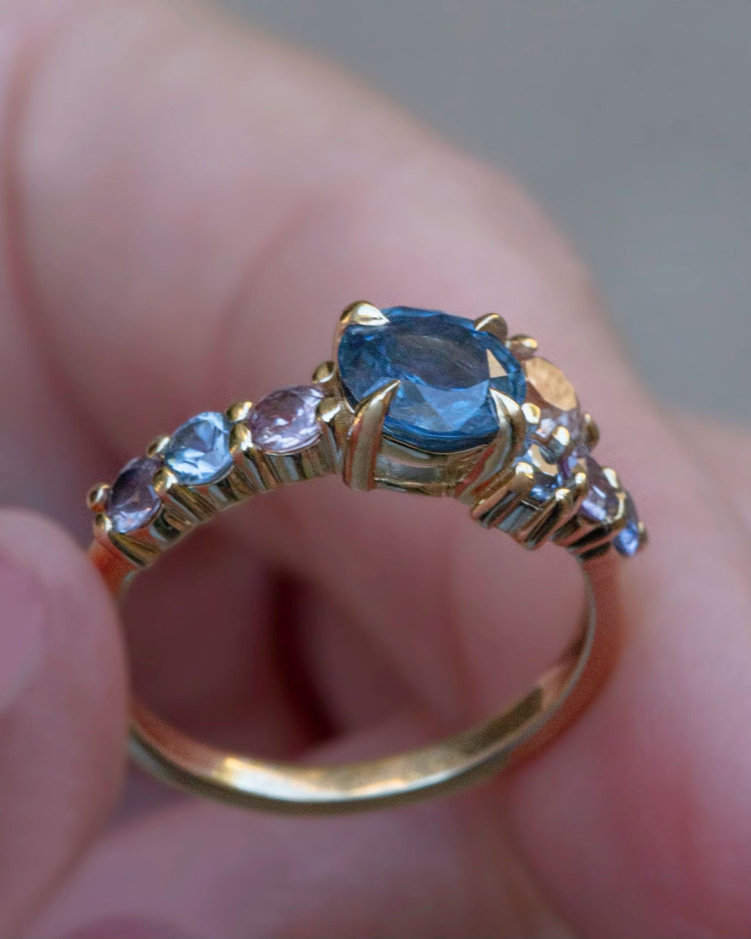 Frida Blue Sapphire Cluster Engagement Ring 14K Gold