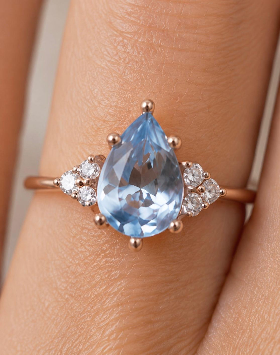 Pastel Blue Pear Cut Sapphire Engagement Ring with Natural Diamonds in 14K Gold