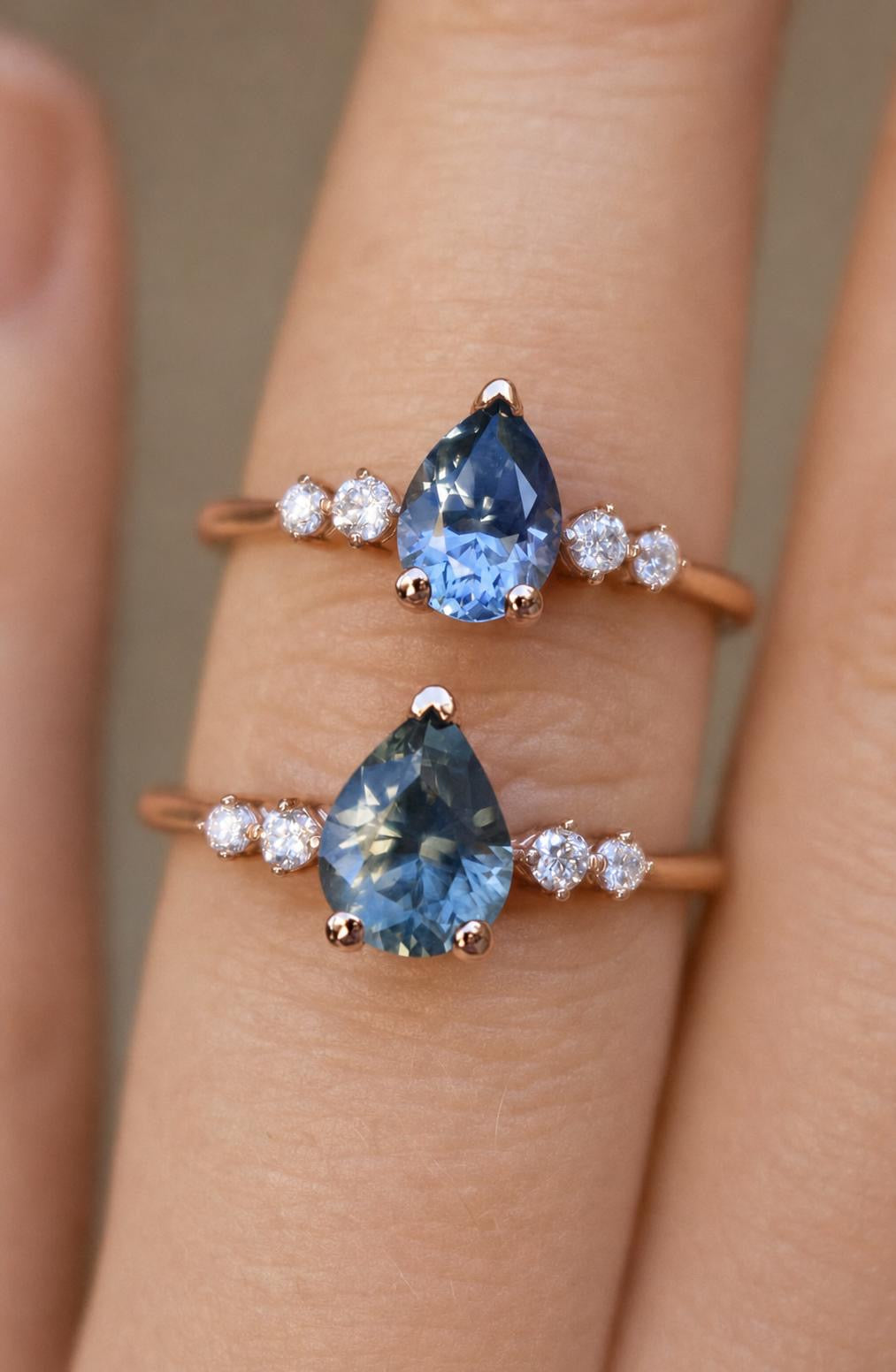 Pear Cut Blue Green Montana Sapphire and Diamond Engagement Ring in 14K Gold