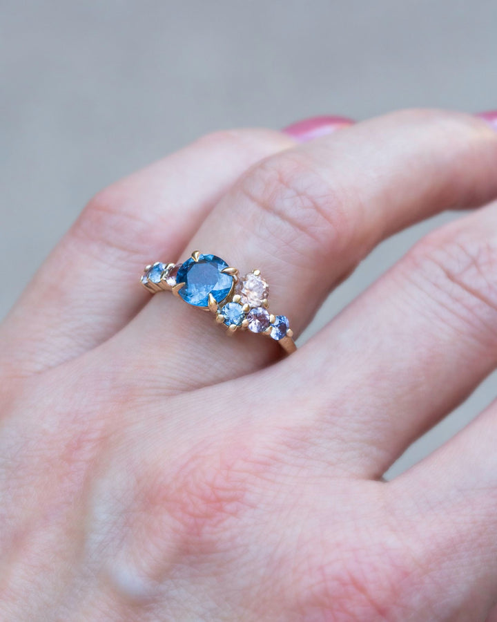 Frida Blue Sapphire Cluster Engagement Ring 14K Gold