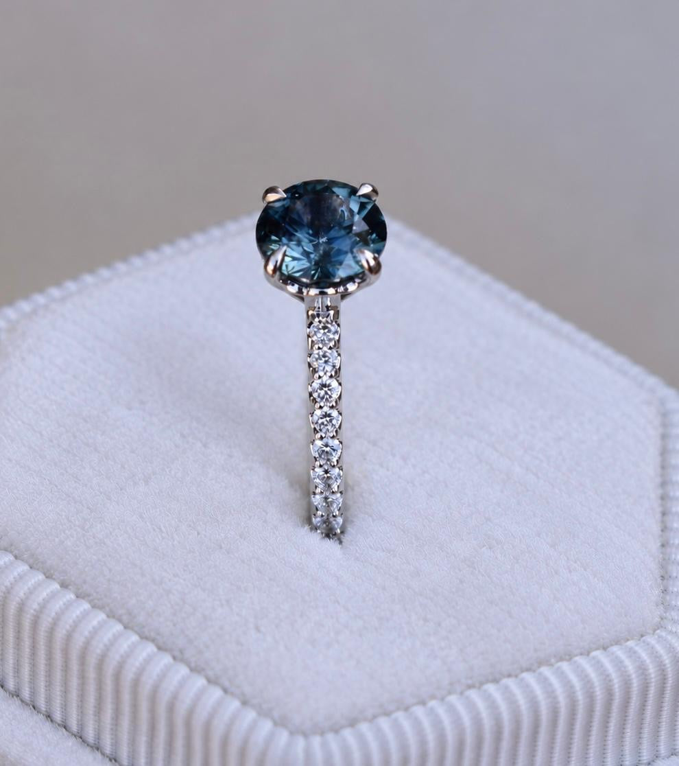 Teal Blue Montana Sapphire and Diamond Engagement Ring in 14K Gold  Natural Round Cut Sapphire Ring