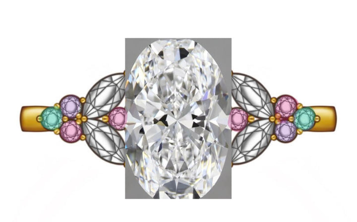 Custom Order Lab Grown Diamond 1.7 ct with Sapphires Accent 14K Gold
