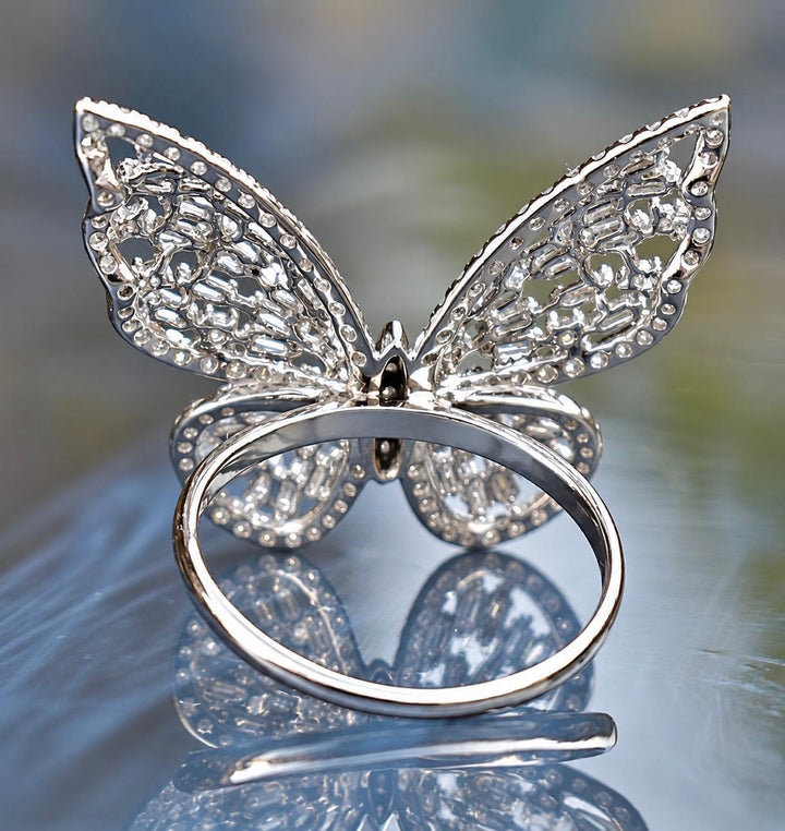 Natural Diamond Butterfly Ring in 18K Gold Statement Butterfly Jewelry