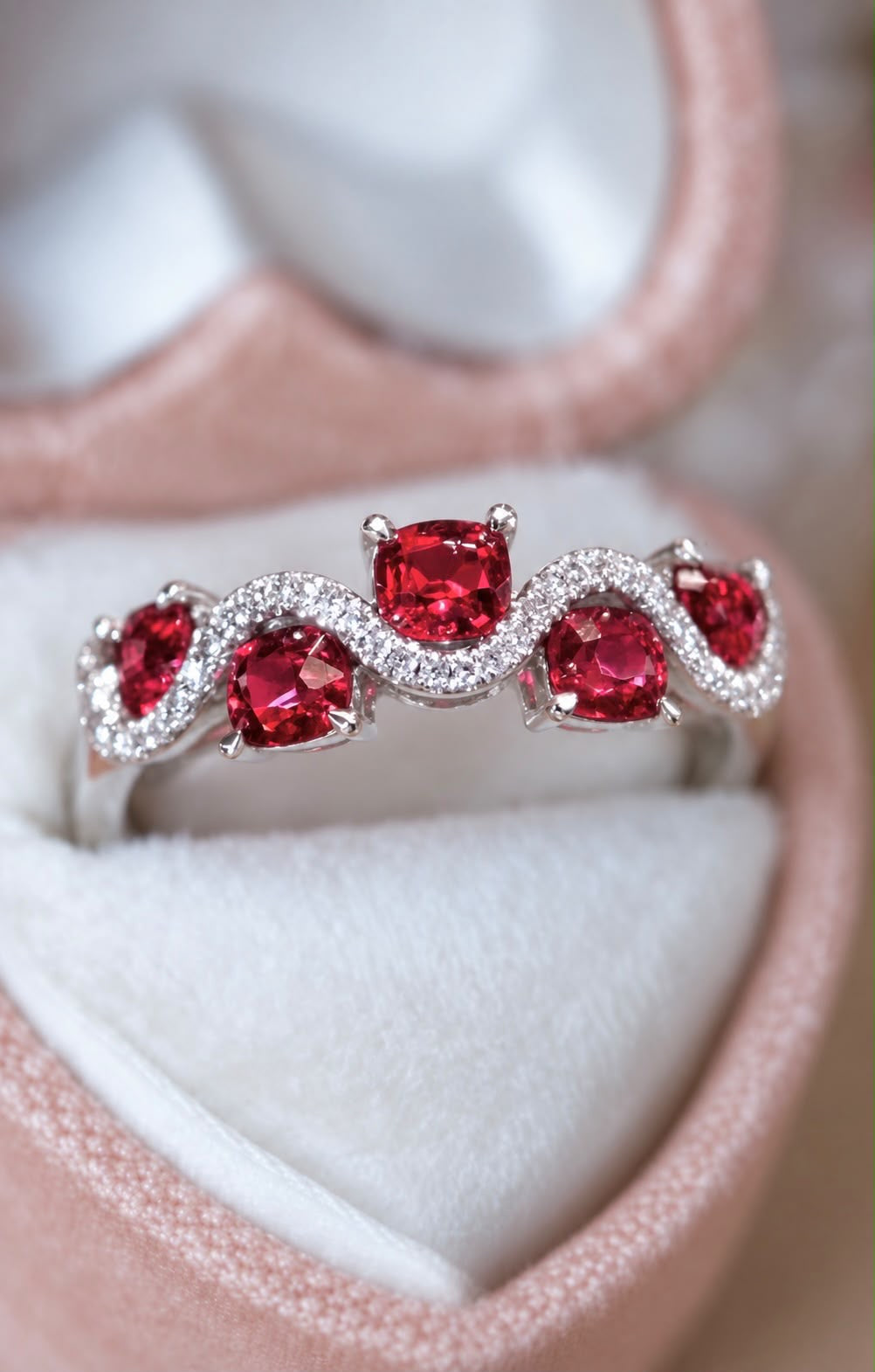 Red Spinel and Diamond Cushion Cut Ring in 14K Gold Natural Spinel Statement Ring