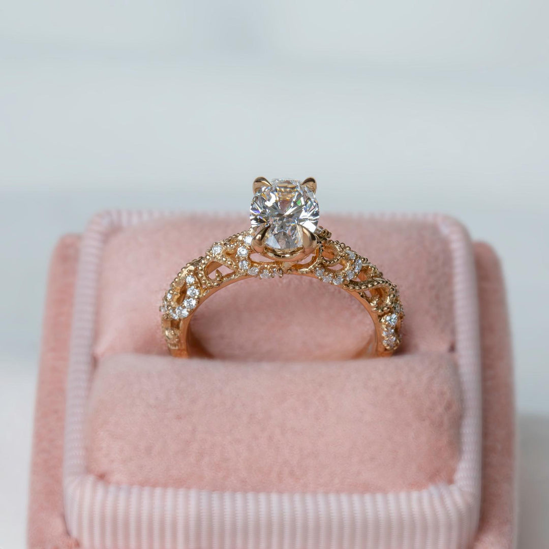 Vintage Inspired Filigree Lab Grown Diamond  Oval Cut Engagement Ring 14K Gold