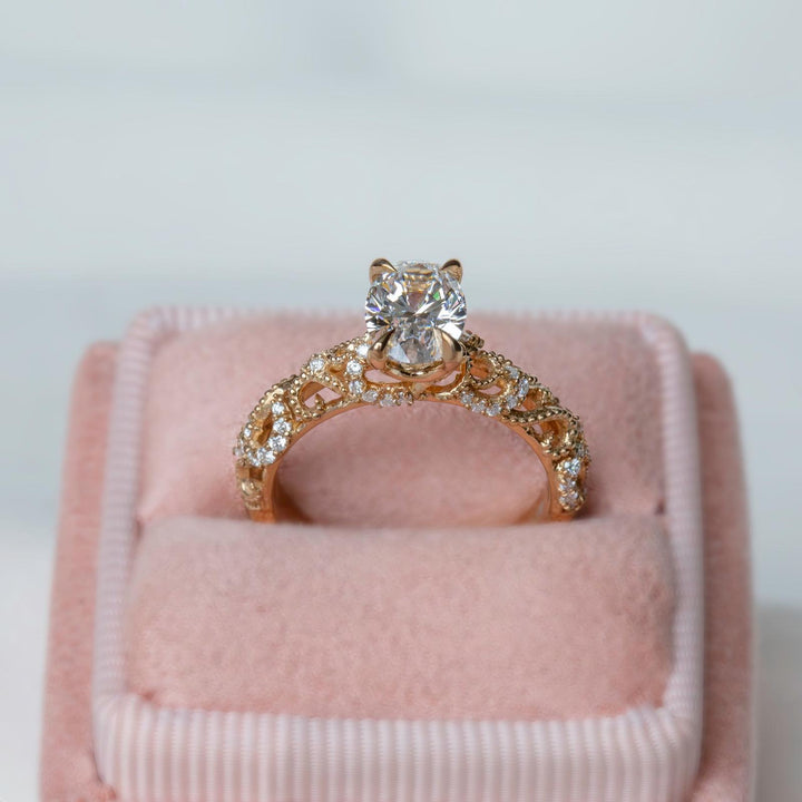 Vintage Inspired Filigree Lab Grown Diamond  Oval Cut Engagement Ring 14K Gold