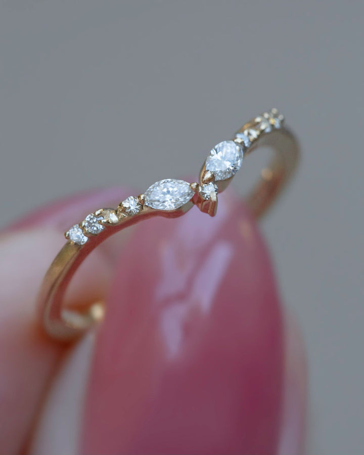 Matching Contour Wedding Band w/ Natural Marquise and Round Diamonds 14K Gold