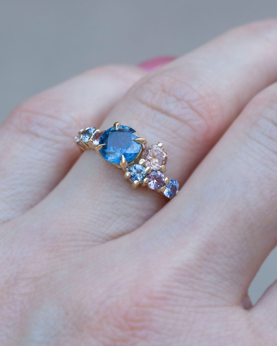 Frida Blue Sapphire Cluster Engagement Ring 14K Gold