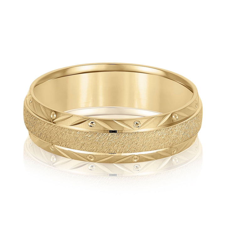 Nature Inspired Pattern 6 mm Man's Wedding Band 14K Gold