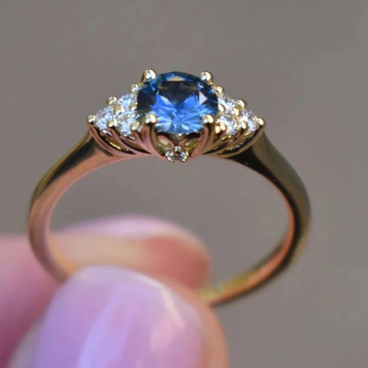 Teal Blue Montana Sapphire Ring with Diamonds 14K Gold, Teal Sapphire Engagement Ring.Best Seller!