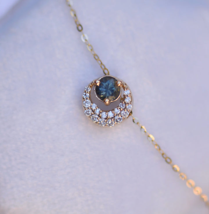 Sun and Moon Necklace w/ Montana Sapphire and Diamonds