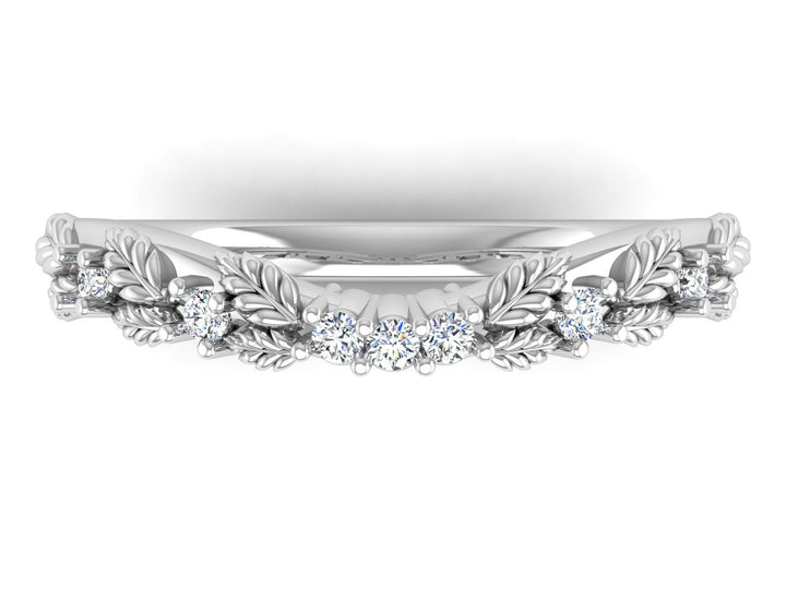 Nature Inspired Leaf Wedding Band w/ Diamonds and Montana Sapphires