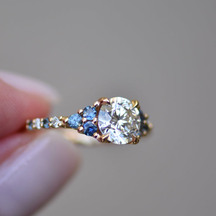 Nature Inspired Floral Diamond and Sapphire Engagement Ring 14K Gold