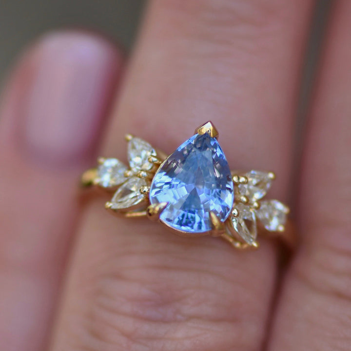 Custom Order: 1.88 ct Green Blue Sapphire and Diamond engagement Ring 14K gold