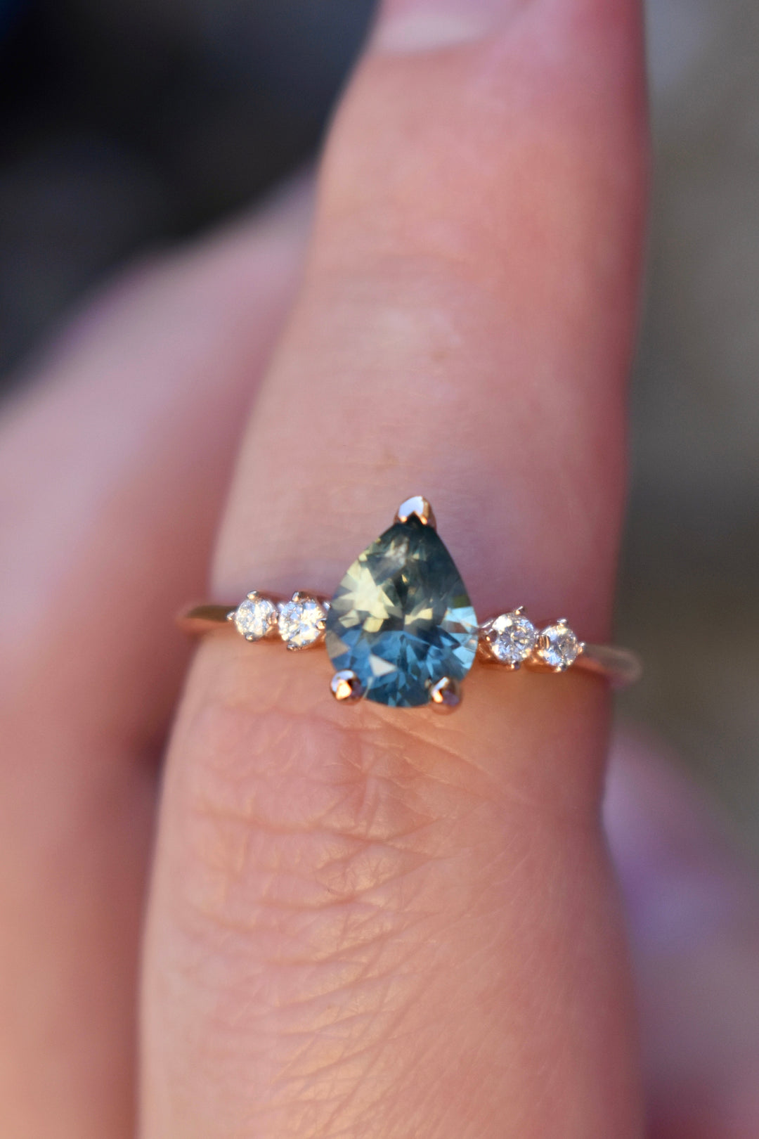 Pear Shaped Montana Sapphire Ring and Diamonds 14K Gold, Teal Montana Sapphire Engagement Ring,Teal Blue Green Sapphire Engagement Ring