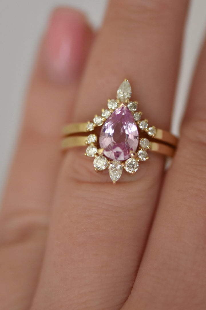 Pear Shape Pink Sapphire and Diamond Engagement Ring Set 14K Gold