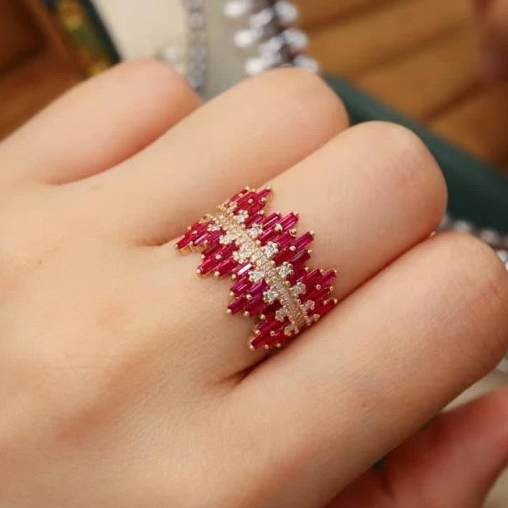 Natural Ruby and Diamond Cluster Engagement Ring 14K Gold