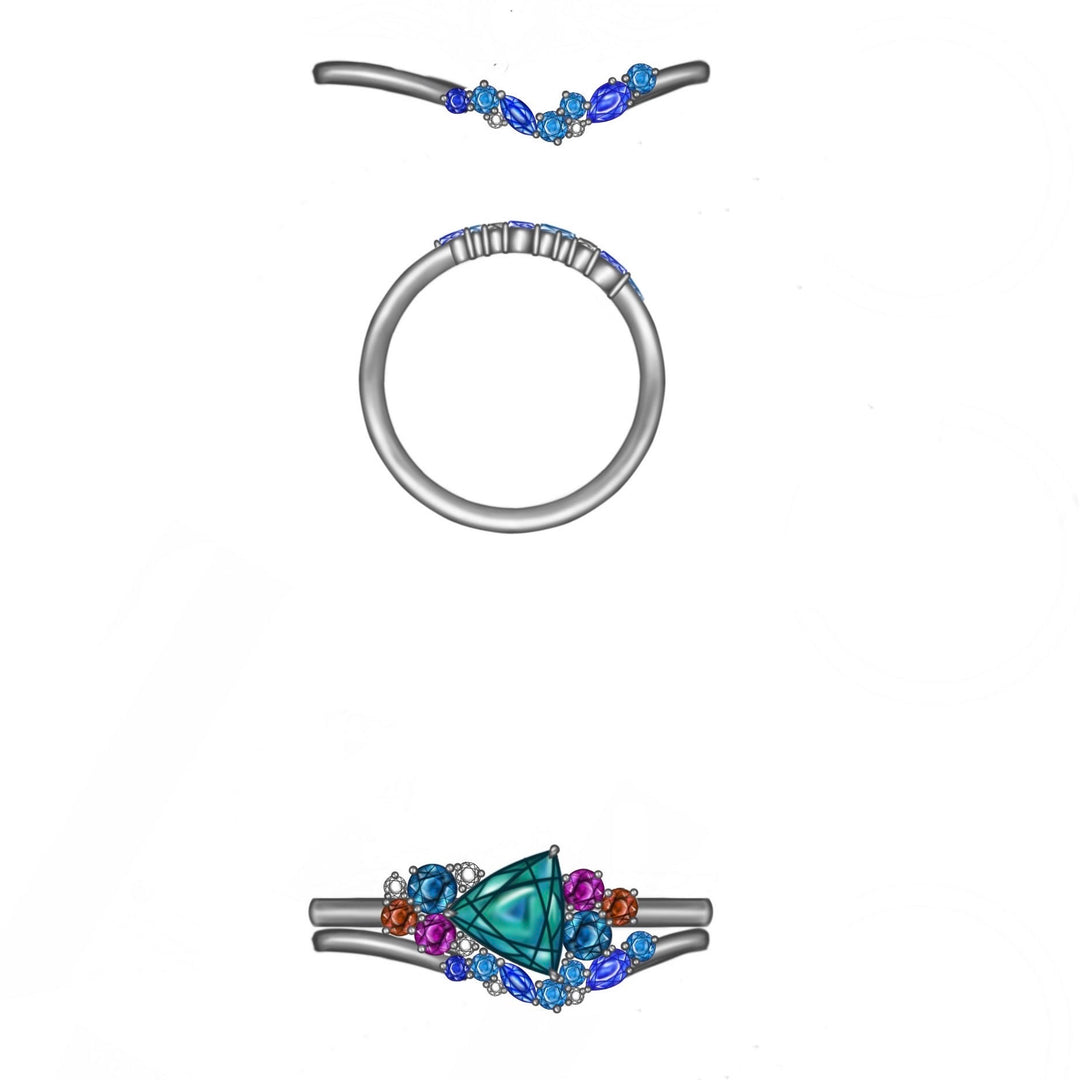 Custom Order Matching Wedding Band for Trillion Shape Cluster Ring #1478