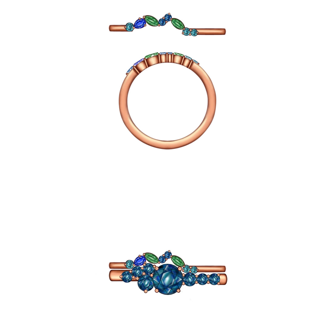 Custom Order Mountain Inspired Cluster Wedding Band for Frida Ring design 14K Gold