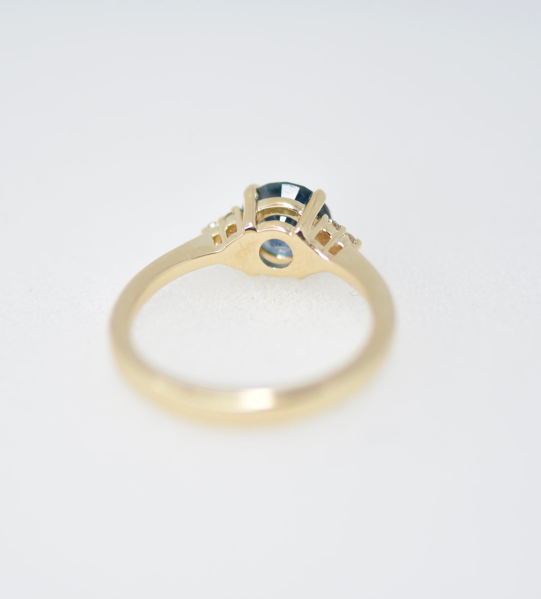 Teal Blue Green Montana Sapphire Solitaire Ring w/ Diamonds Accents 14K Gold, Teal Sapphire Engagement Ring