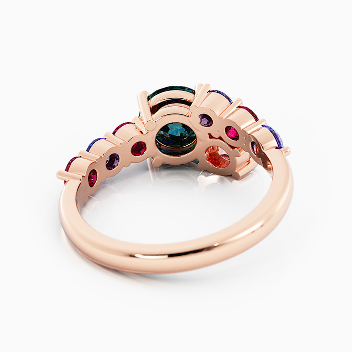 Teal Sapphire Cluster Engagement Ring 14K Rose Gold