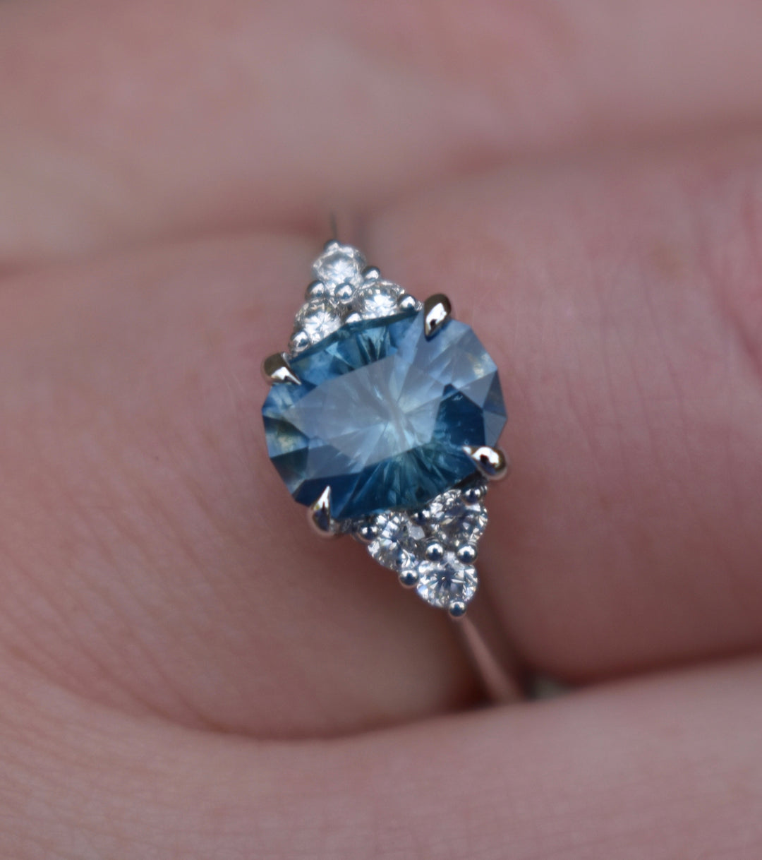 Aqua Blue Montana Sapphire and Diamond Accented Engagement Ring 14K Gold