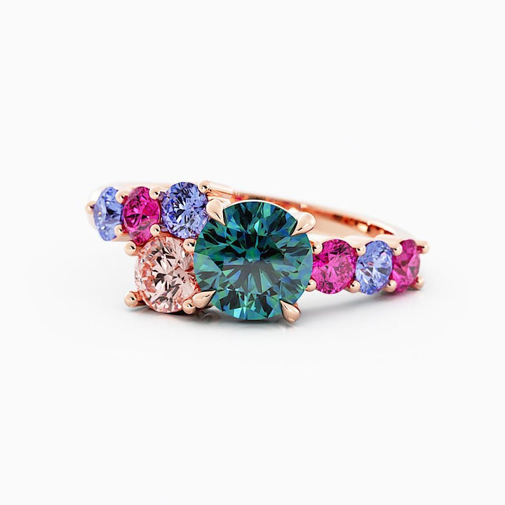 Teal Sapphire Cluster Engagement Ring 14K Rose Gold