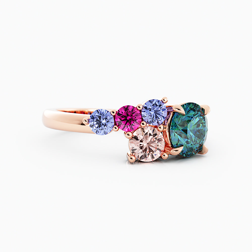 Teal Sapphire Cluster Engagement Ring 14K Rose Gold