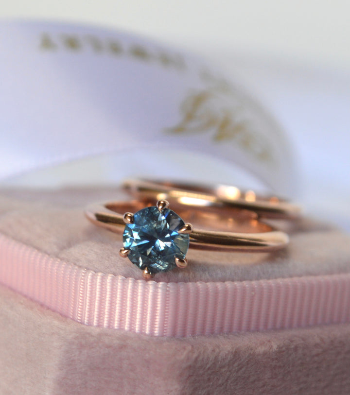 Teal Solitaire Montana Sapphire Ring Set 14K Gold,Montana Sapphire Engagement Wedding Ring Set