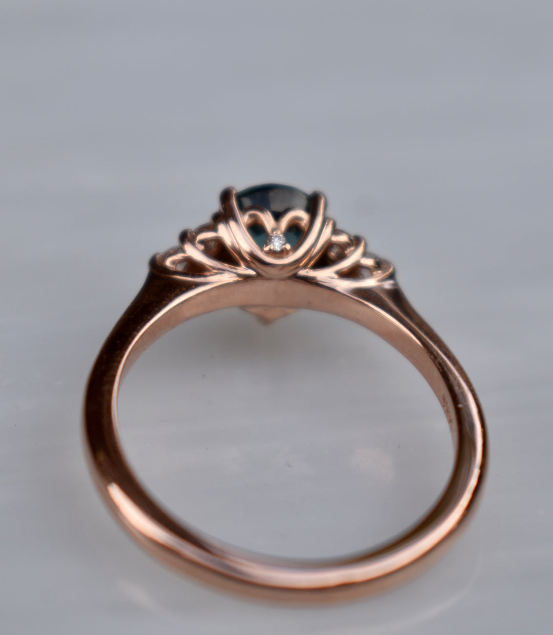 Teal Sapphire Engagement Ring Pear Shape 14K Rose Gold