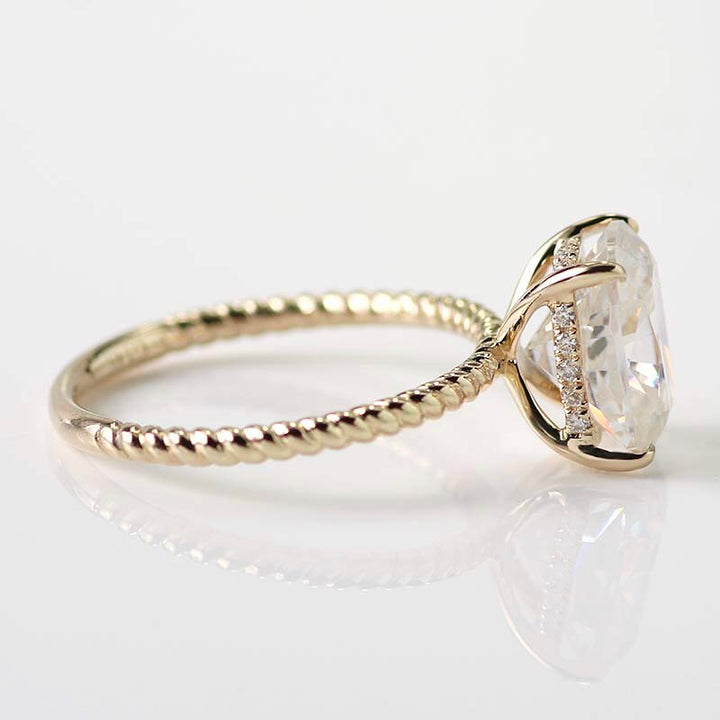 White Sapphire Engagement Ring with Diamonds Cushion Shape 14K Gold