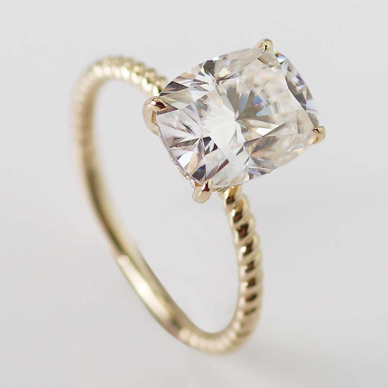 White Sapphire Engagement Ring with Diamonds Cushion Shape 14K Gold