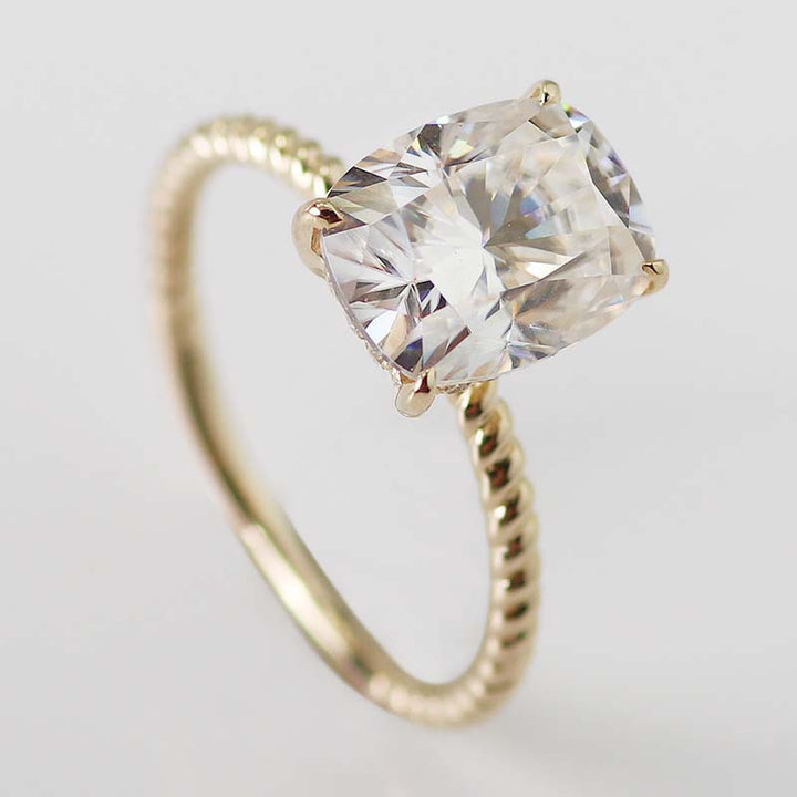 White Sapphire Engagement Ring with Diamonds Cushion Shape 14K Gold