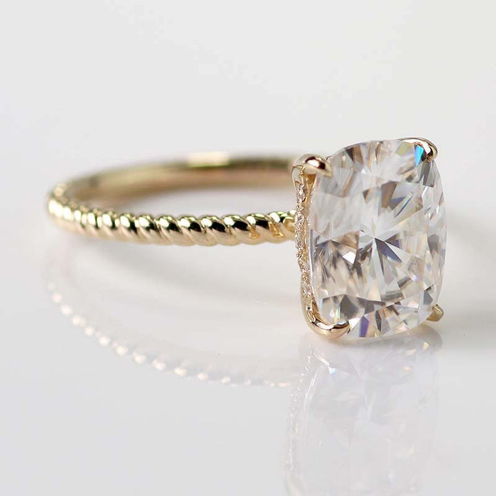 White Sapphire Engagement Ring with Diamonds Cushion Shape 14K Gold