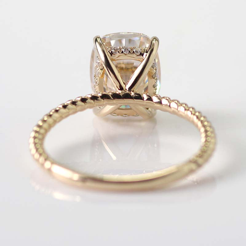 White Sapphire Engagement Ring with Diamonds Cushion Shape 14K Gold