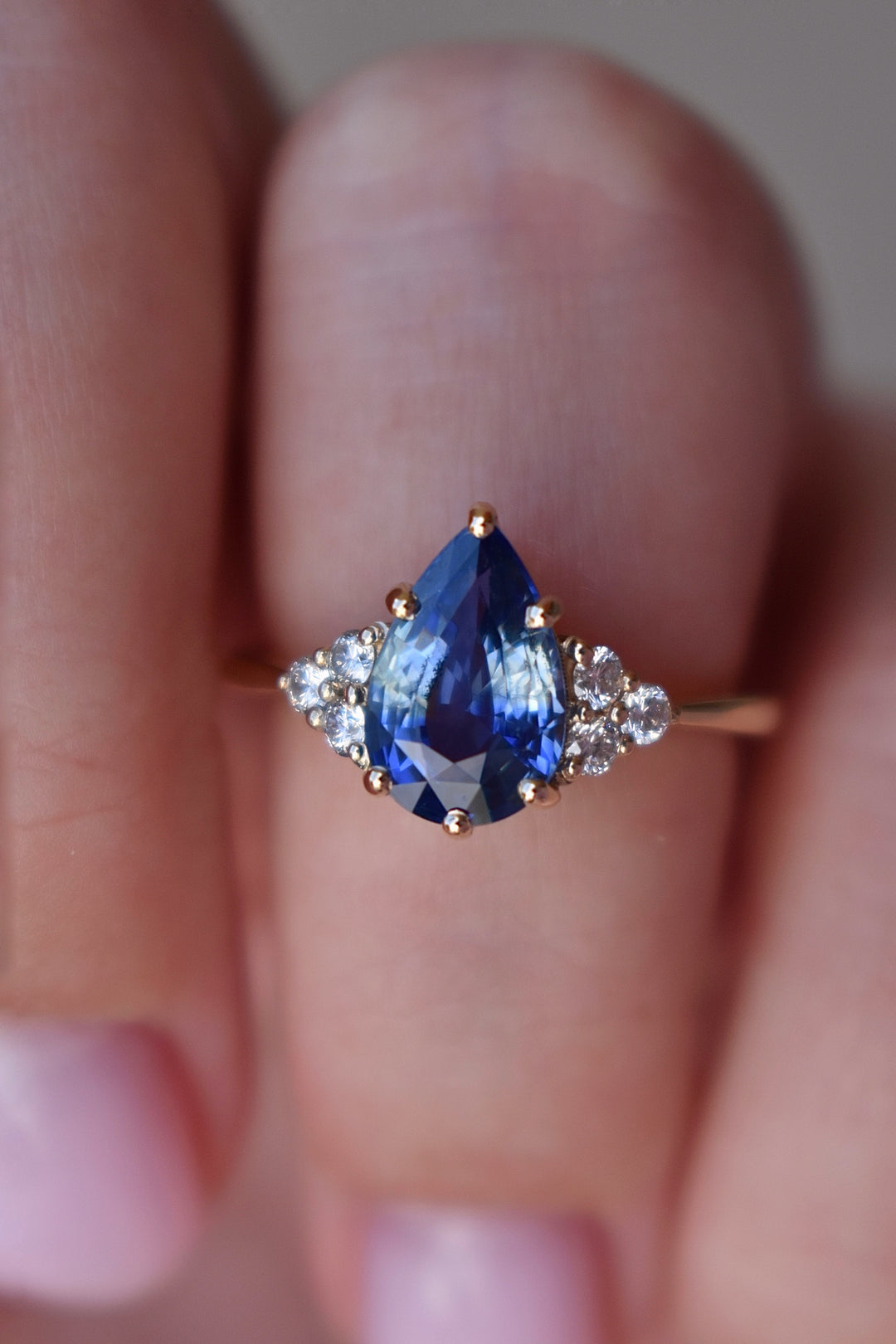 Bi Color Sapphire and Diamond Engagement Ring, White and Blue Sapphire Ring