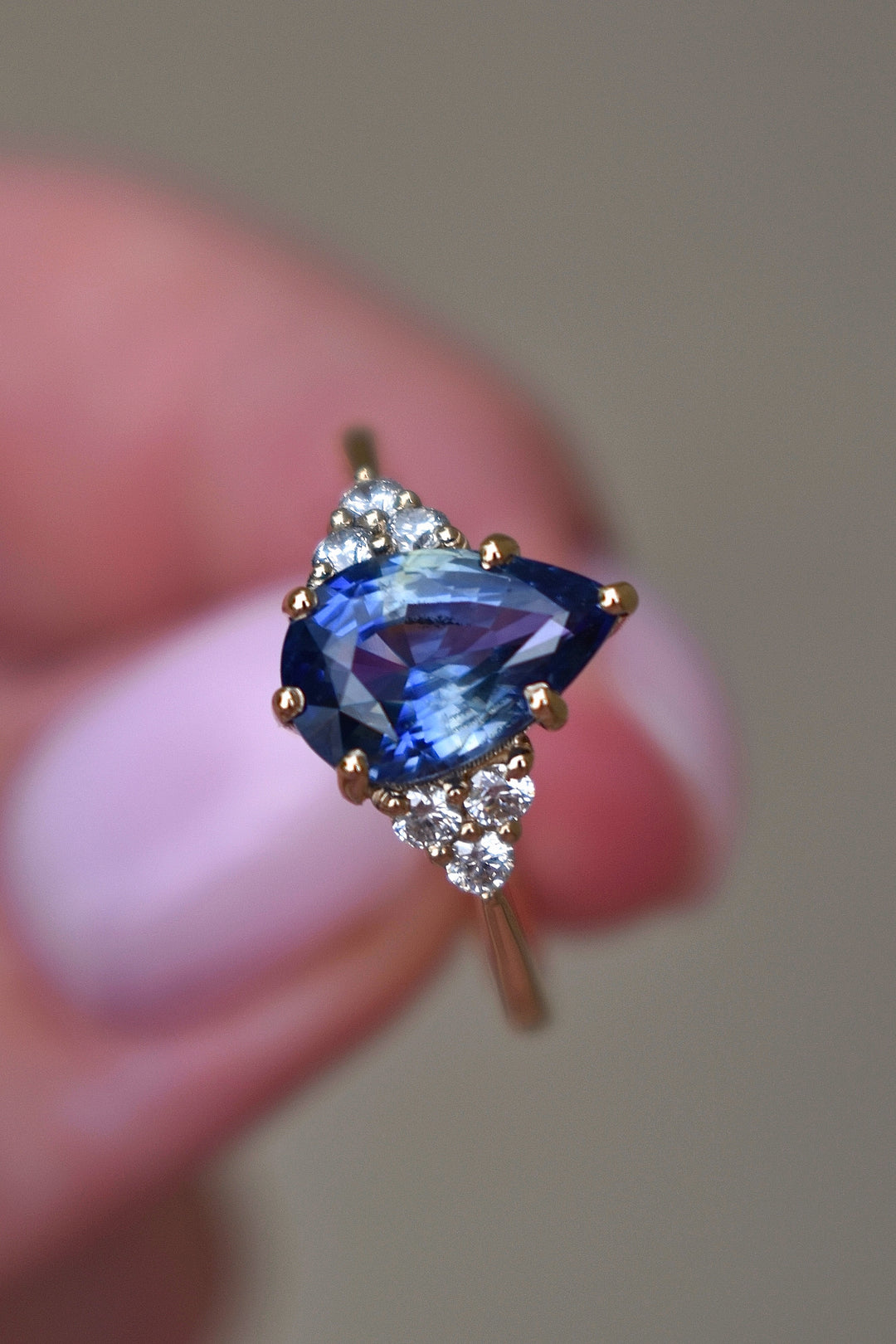 Bi Color Sapphire and Diamond Engagement Ring, White and Blue Sapphire Ring