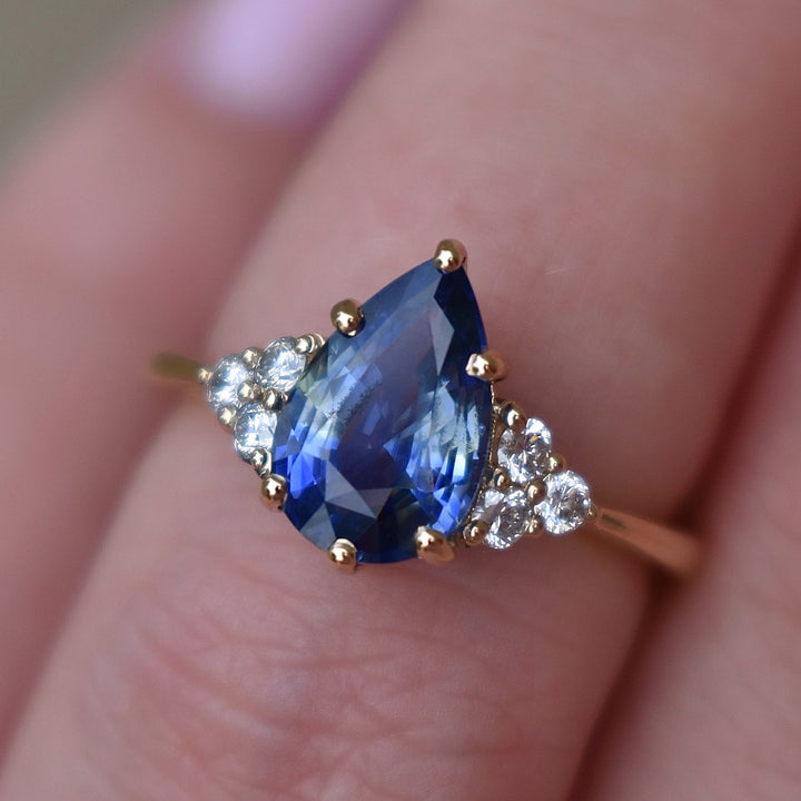 Bi Color Sapphire and Diamond Engagement Ring, White and Blue Sapphire Ring