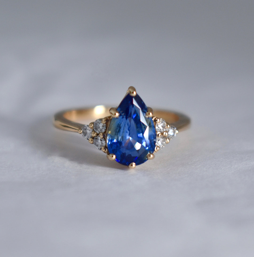 Bi Color Sapphire and Diamond Engagement Ring, White and Blue Sapphire Ring