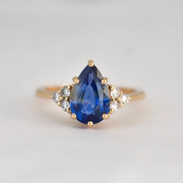 Bi Color Sapphire and Diamond Engagement Ring, White and Blue Sapphire Ring