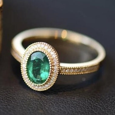 Emerald Ring with Diamonds 14K Gold,Emerald Ring Engagement,Emerald Green Ring