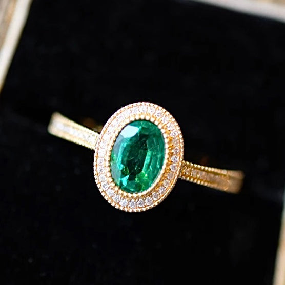 Emerald Ring with Diamonds 14K Gold,Emerald Ring Engagement,Emerald Green Ring