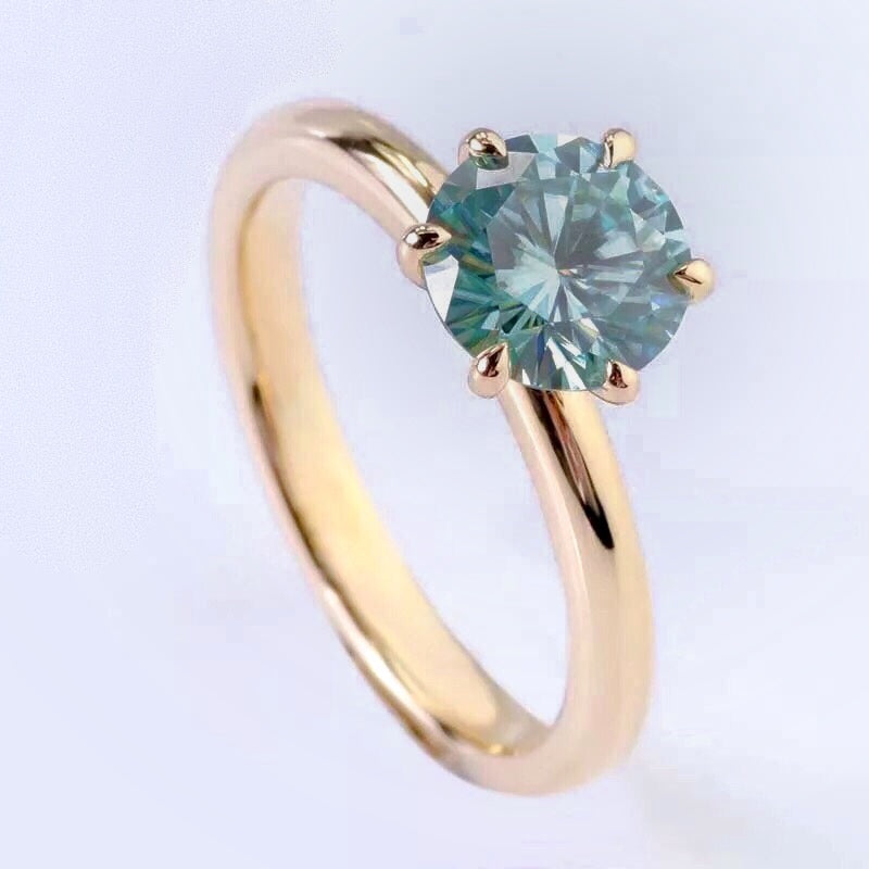 Teal Green Solitaire Montana Sapphire Engagement Wedding Ring Set 14K Gold