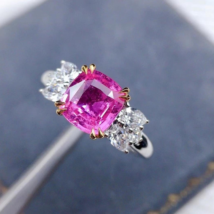 Cushion Shape Pink Sapphire Engagement Ring with Diamonds 14K Gold