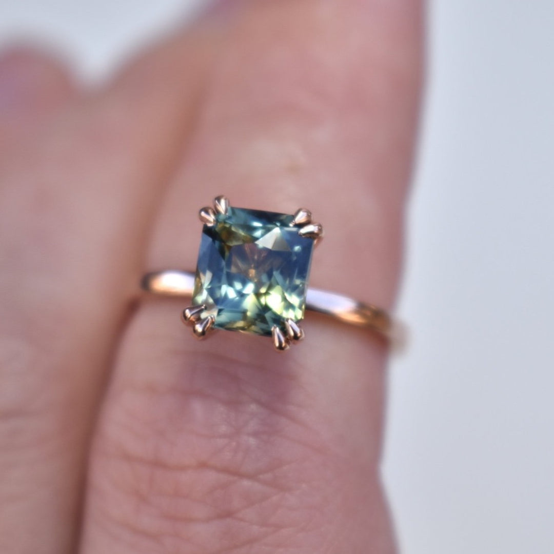 Parti Sapphire Solitaire Engagement Ring With Double Claw Prongs 14K Rose Gold